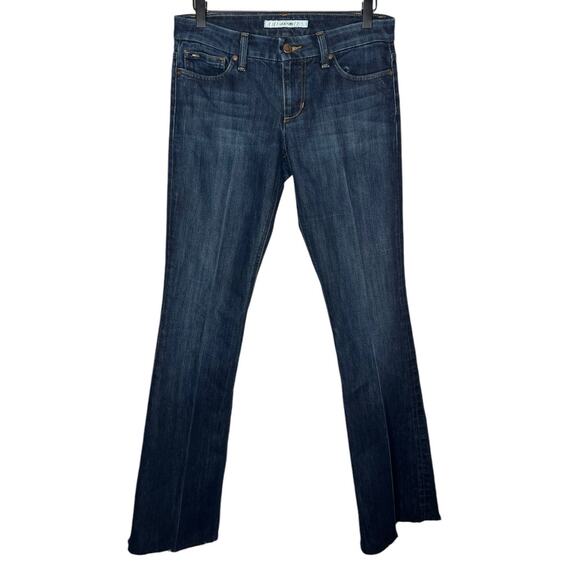 Joe's Jeans Rocker Fit- Flare Leg Low rise size 27 Dark Wash Raw Hem - Picture 1 of 9